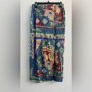 Very Vineyard Rayon Skirt Boho Abstract Print Button Front Sz M Retro 90 Vintage